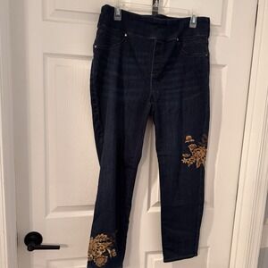 Chicos Sz 2 Perfect Stretch Pull On Jegging Ankle Jeans Large embroidered
